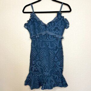 Angel Biba Midnight Blue Lace Ruffle Trim Mini Dress NWT size Small